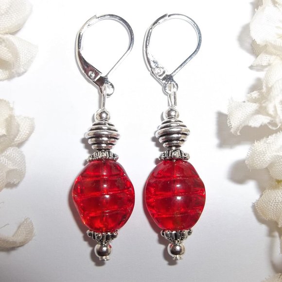 Silver & Red Earrings Dangle Drop Fashion Accessory Jewelry Set Pair NWT 7286 - Picture 1 of 9